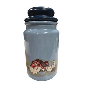 Vintage Country Goose Blue Glass Canister Cottagecore Country Home Kitchen Decor